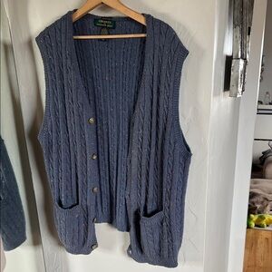Vintage Navy Cable Knit Vest with Pockets